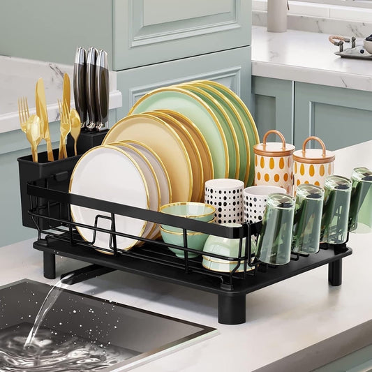 Dish Rack Dish Drainers for Kitchen Counter, Dish Rack with Drain , Dish Drying Rack Drain with Utensil Holder, Cup Holder, Kitchen Dishes Storage and Organizers