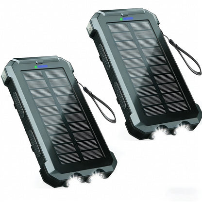 BAOKALER Solar Power Bank, Portable Charger, 20000mAh Solar Charger with LED Flashlight, IP65 Waterproof External Backup Battery Pack Perfect for Camping, Outdoor Activities（Black-2PK）