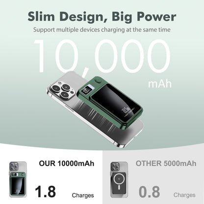 2 in 1 Portable Magnetic Wireless Power Bank, 10000mAh 22.5W Fast Charging, with LED Power Display, Suitable for Outdoor Emergency Backup Power Bank, Compatible with Multi Device, Green