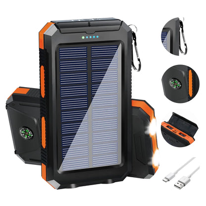 20000mAh Solar Charger for Cell Phone iPhone, Portable Solar Power Bank with Dual 5V USB Ports, 2 LED Light Flashlight, Compass Battery Pack for Outdoor Camping Hiking