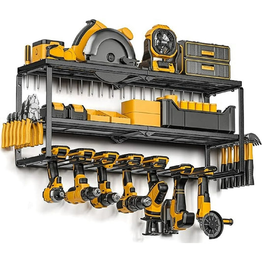 ALSO GO Power Tool Organizer, Power Drill Holder Wall Mount, 3 Layers Heavy Duty Metal Tool Storage Rack, Battery Tools Holder Shelf, Adjustable Height Iron Tool Rack for Workshop or Garage, Black