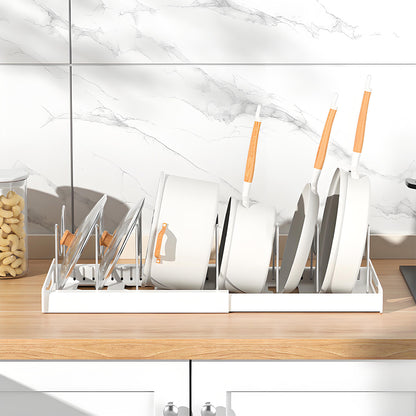 BAOKALER Expandable Pan Organizer with 12 Adjustable Shelves, Multifunctional Pots and Pans Organizer Rack for Kitchen Cabinets, Stainless Steel Lid Holder, White
