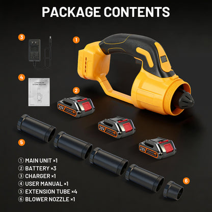 BAOKALER 580CFM Cordless Leaf Blower with 3 Batteries & Charger, 180MPH Handheld Blower, 5-Section Telescoping, Variable Speed for Yard, Patio, Driveway Cleaning (Yellow)