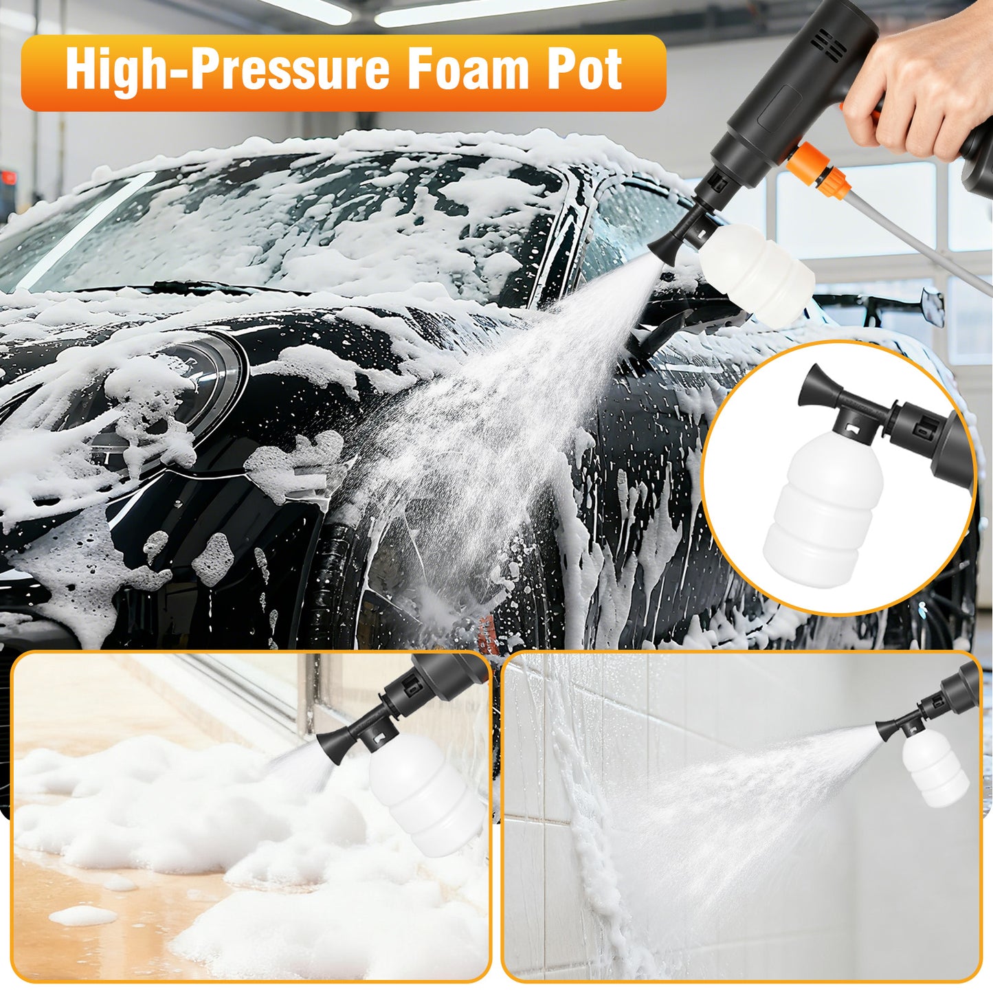 900PSI Cordless Pressure Washer, 3.0GPM Portable Power Washer with 6-in-1 Adjustable Nozzle, Power Cleaner with 16.4ft Hose for Cars/Patios, 1 Battery, Charger Included