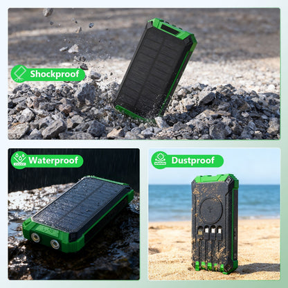 Power Bank Wireless Charger 46800mAh Built in 4 Cables Six Outputs 15W Fast Charging Power Bank for All Mobile Devices Three Inputs Solar Portable Charger with Dual Flashlights, Carabiner(Green)