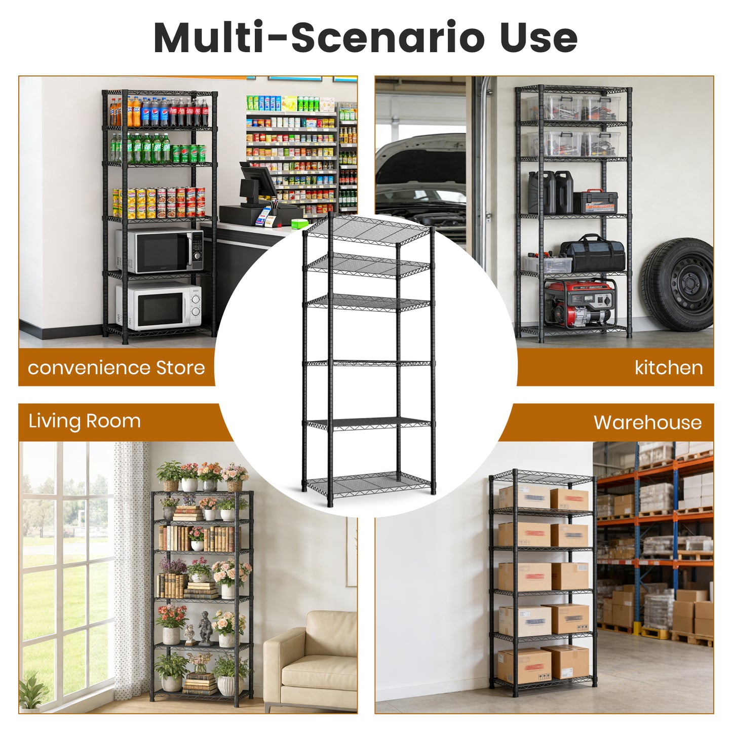 CATGOOD Heavy Duty Wire Shelving, 6-Tier Adjustable Metal Storage Rack for Garage Kitchen, 2000 lb Capacity, No-Tool Assembly, 18"W x 23"D x 71"H