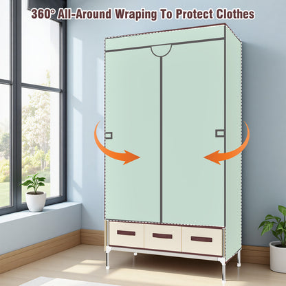 Durable Clothes Storage, Non-Woven Fabric Portable Closet Hanging Closet Organizers and Storage, Easy to Assemble, Includes 3 Storage Drawers, Ideal for Rentals, Dorms, Bedrooms, Beige