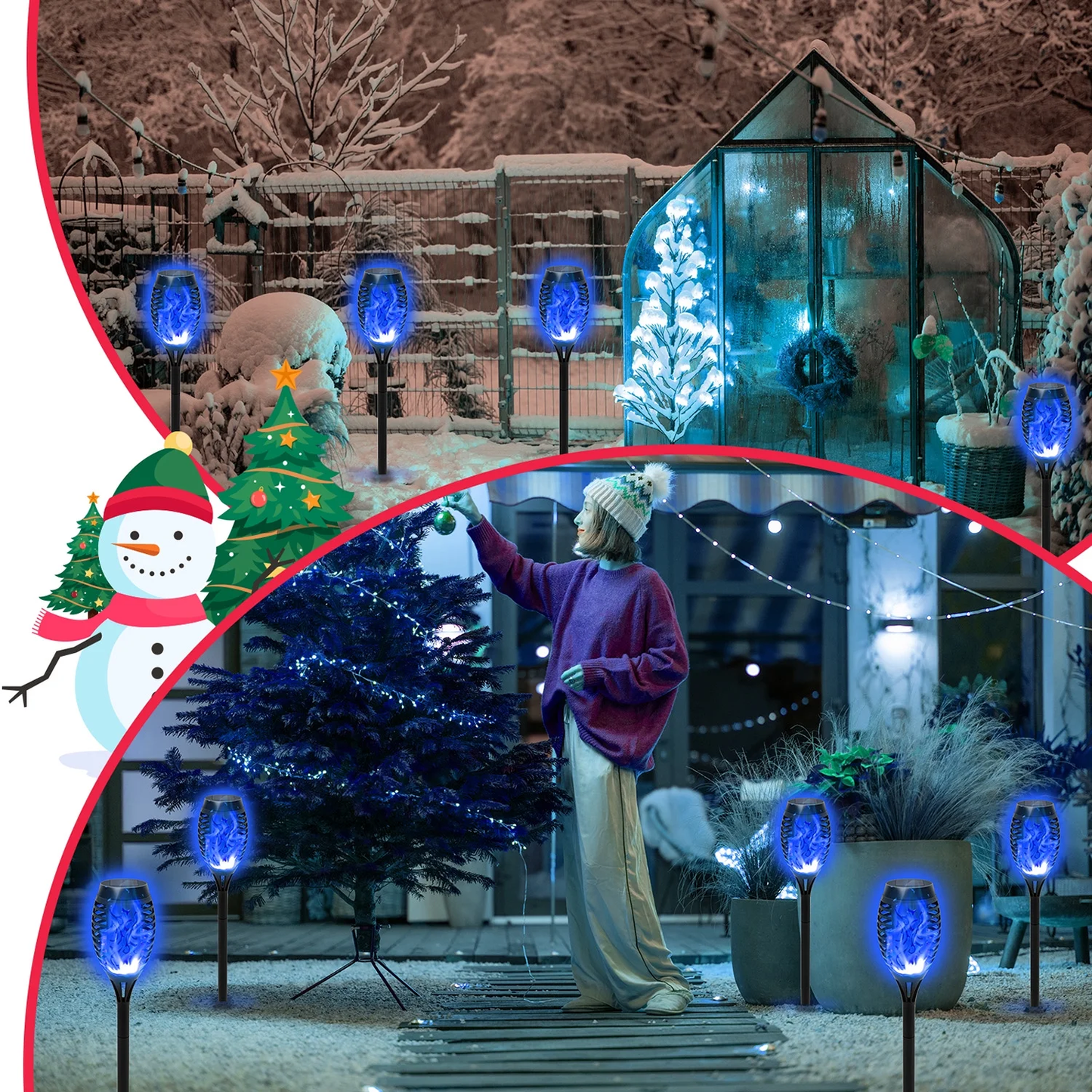 CATGOOD Waterproof LED Flickering Flame Solar Lights, Blue (12 Pack)