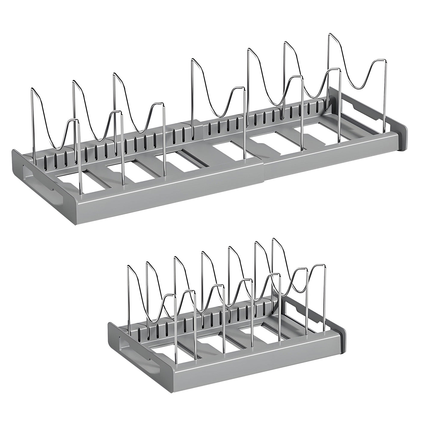 Expandable Pan Organizer with 12 Adjustable Shelves, Multifunctional Pots and Pans Organizer Rack for Kitchen Cabinets, Stainless Steel Pot Rack Lid Holder, Gray