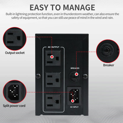 CATGOOD UPS 850VA/510W Backup Power, 3 Outlets, Battery Backup with Surge Protection, Suitable for Home and Office