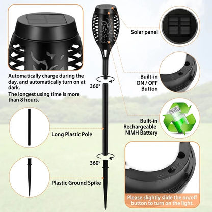 8 Packs Solar Tiki Torch Lights with Flickering Flame, Waterproof H-alloween Solar Lights Outdoor, Solar H-alloween Pathway Lights, H-allowee Decor Lights for Garden, Lawn, Patio, Yard