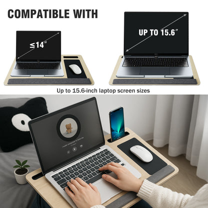 Baokaler Lap desk, Portable Laptop Desk with Pillow, Lapdesk Table with Soft Pillow, Fits up to 15.6 inches, White