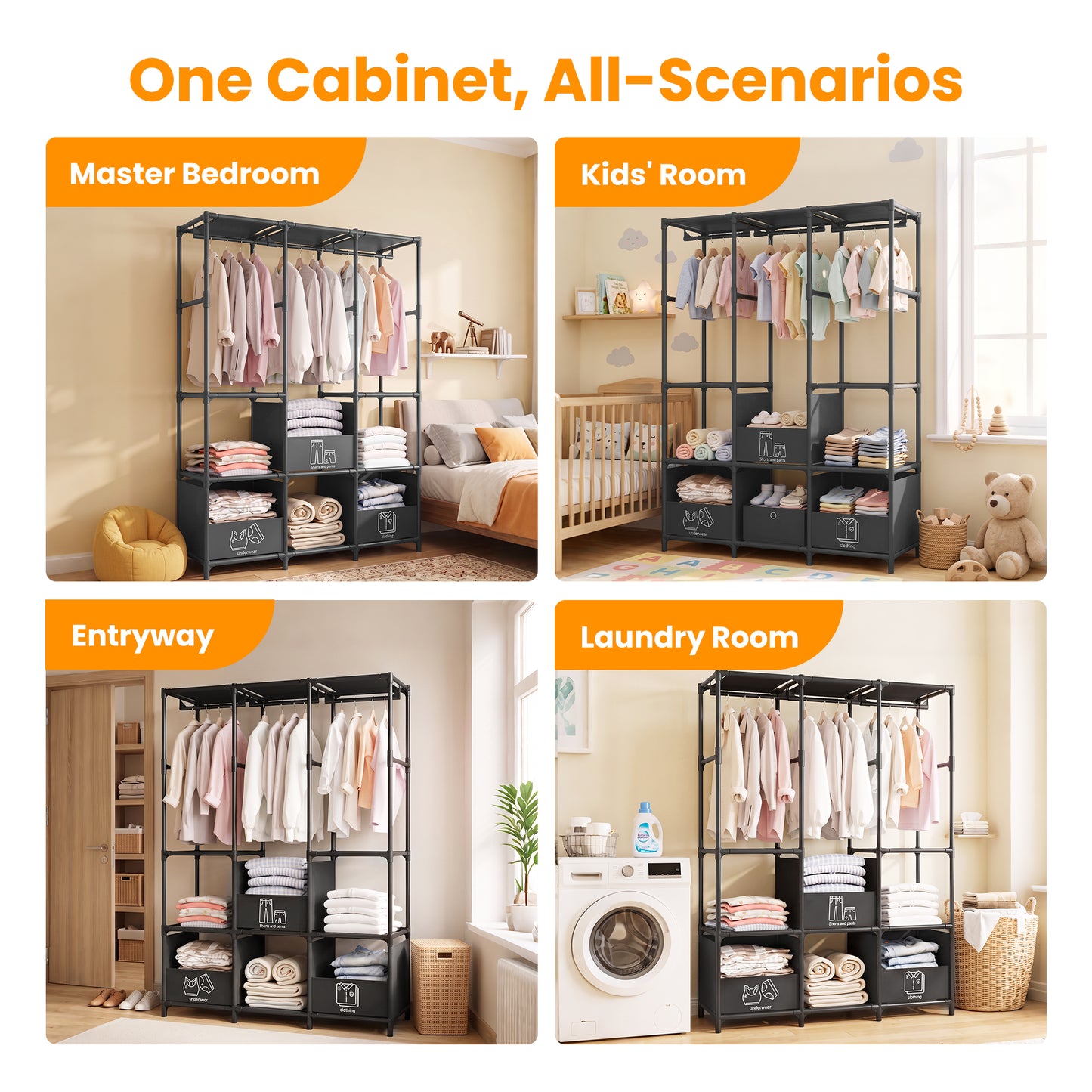 Portable Closet, Non-Woven Fabric Portable Closet Organizers and Storage, Clothes Storage with 3 Storage Drawers, Wardrobe Closet for Bedroom and Living Room, Black
