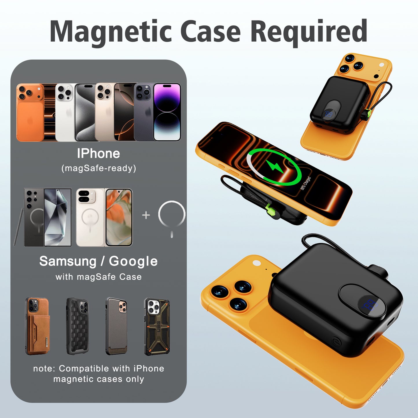 CATGOOD Magnetic Portable Charger, 10,000mAh Wireless Power Bank with USB-C Cable, Magnetic Battery Pack for iPhone 17/16/15/14/13/12 Series (Black)