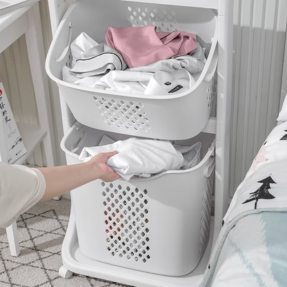 BAOKALER Wheeled 4-Bins Laundry Cart, White