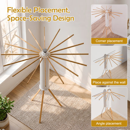 Clothes Drying Rack, Standing Tripod Laundry Drying Rack, Floor Standing Garment Clothes Dryer, Foldable Drying Racks for Laundry, White