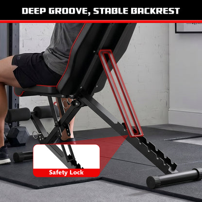 Adjustable Weight Bench with 7 Level Backrest, 4 Level Seat, 3 Level Leg Extension, Foldable Dumbbell Workout Bench for Home Gym, Incline Decline Positions for Full Body Strength Training, Black