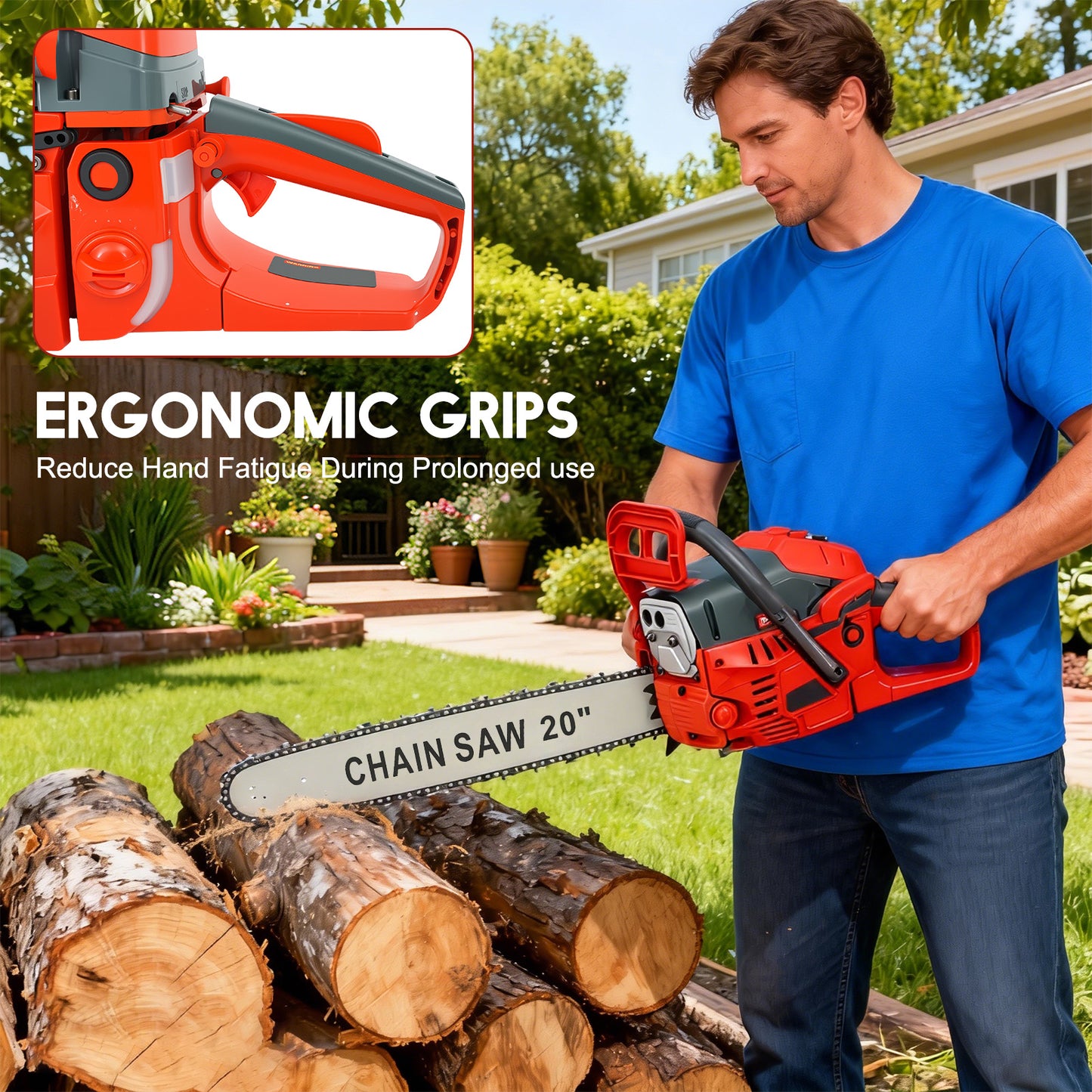 BAOKALER 20-Inch Gas Chainsaw, 10700 RPM 2-Cycle 62CC Heavy Duty Gas Chainsaw, 3.4HP Powerful Chainsaws, for Farm/Garden/Ranch/Wood Cutting