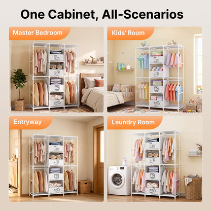 Portable Closet, Wardrobe Closet for Hanging Clothes with 4 Storage Drawers, Freestanding Closet Organizers and Storage for Bedroom, White