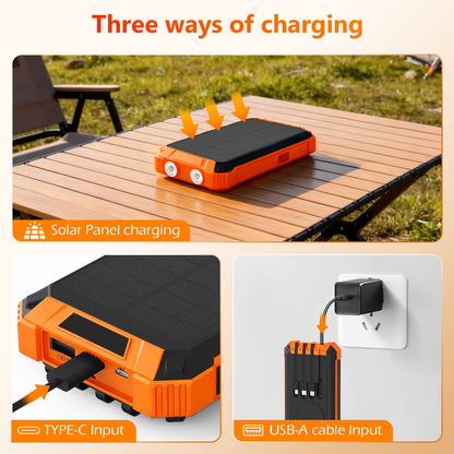CATGOOD 46800mAh Solar Power Bank, 22.5W Fast Charging Portable Charger with 4 Built-in Cables & 10W Wireless Charging, Travel Battery Pack with Camping Flashlight(Orange)