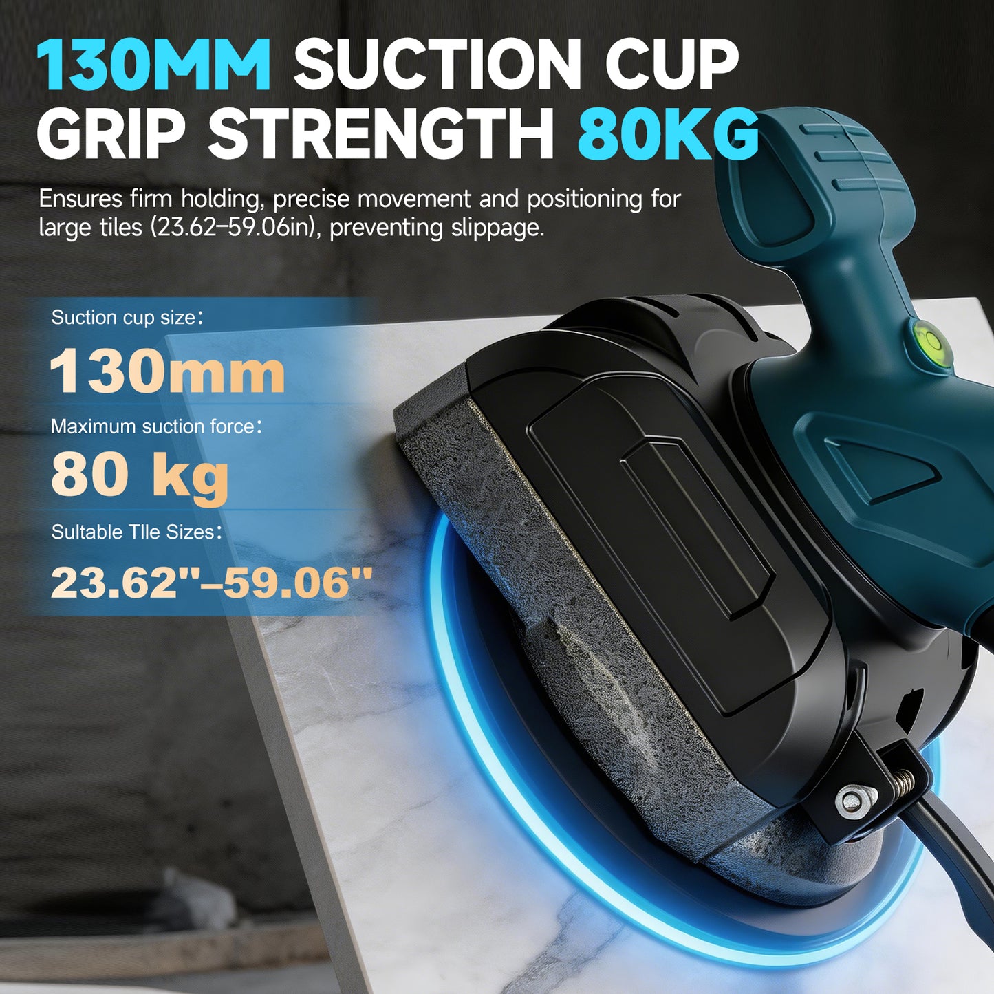 Tile Vibration Leveling Machine, Cordless Tiler Vibration Tool with 5 Adjustable Speed, 2-in-1 Tile Vibration Machine with 5.2in Suction Cup & 176Lbs Adsorption, 2 Batteries