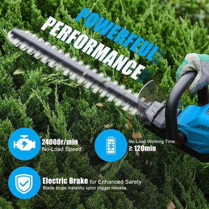 22" Cordless Hedge Trimmer with 180～ Rotatable Head, 21V Electric Bush Trimmer with 2 x 4000mAh Batteries, 1000W 24000r/min Motor, 66Mn Steel Blade for Garden Yard, Blue