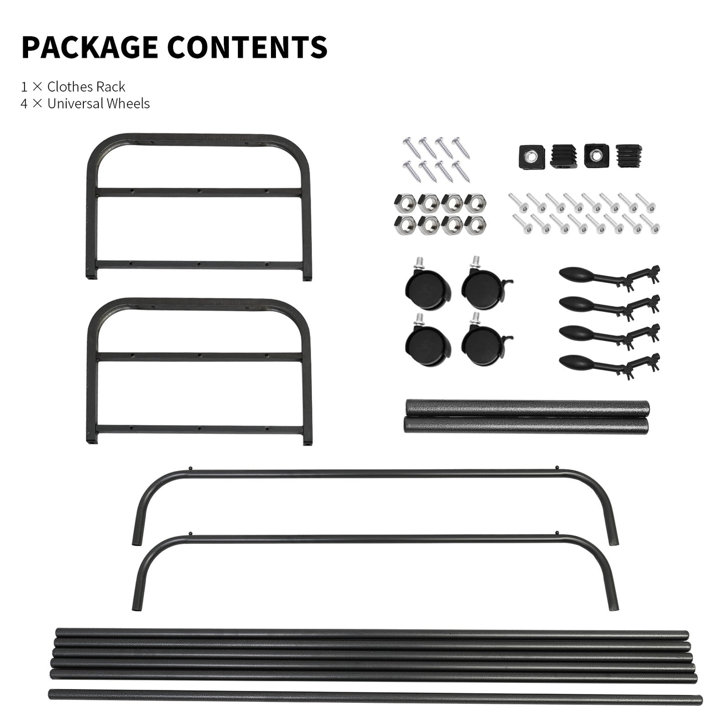 Clothes Rack With Wheels, Portable Clothing Rack With Shelves & Hooks, Heavy Duty Garment Racks for Hanging Clothes, Multi-Functional Closet Rack for Bedroom, Black