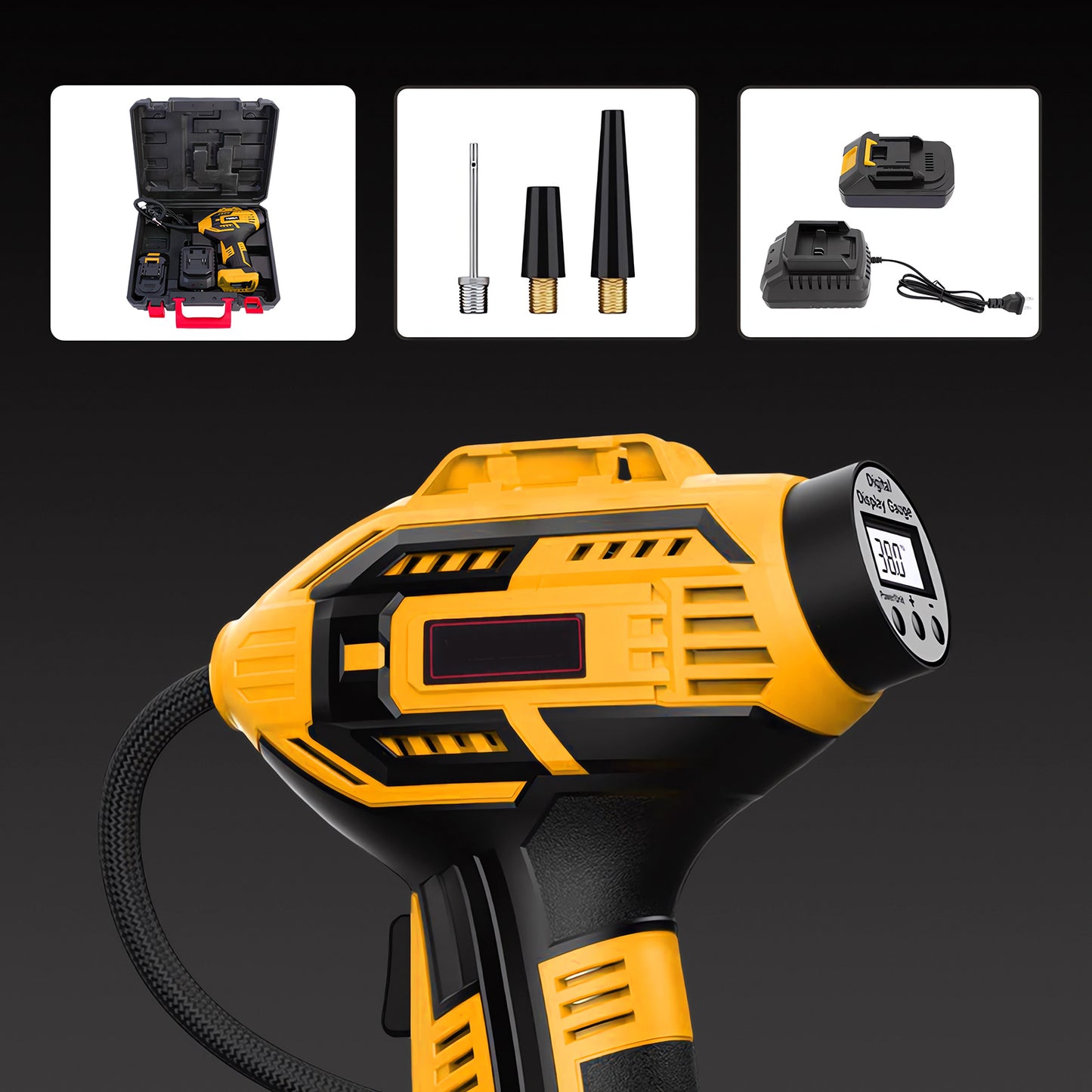 CATGOOD Cordless Tire Inflator, Handheld Air Compressor w/Digital Pressure Gauge, 150 Psi Air Pump for Car, Motorcycle, Bicycle, Balls, Yellow