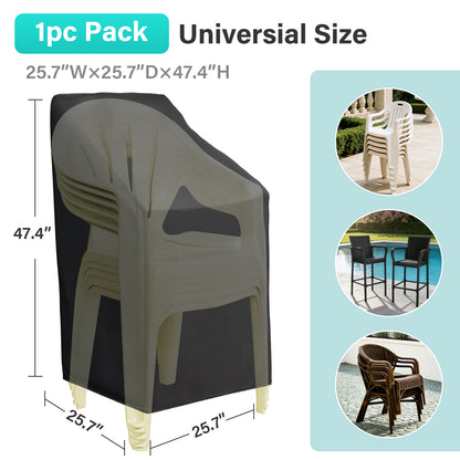 Patio Chair Covers,Outdoor Chair Cover,Waterproof Patio Furniture Covers for Outdoor Furniture, Large Covers for High-Back Chiar/Stackable Outdoor Chairs, 25" L x 25" W x 47"H,Black