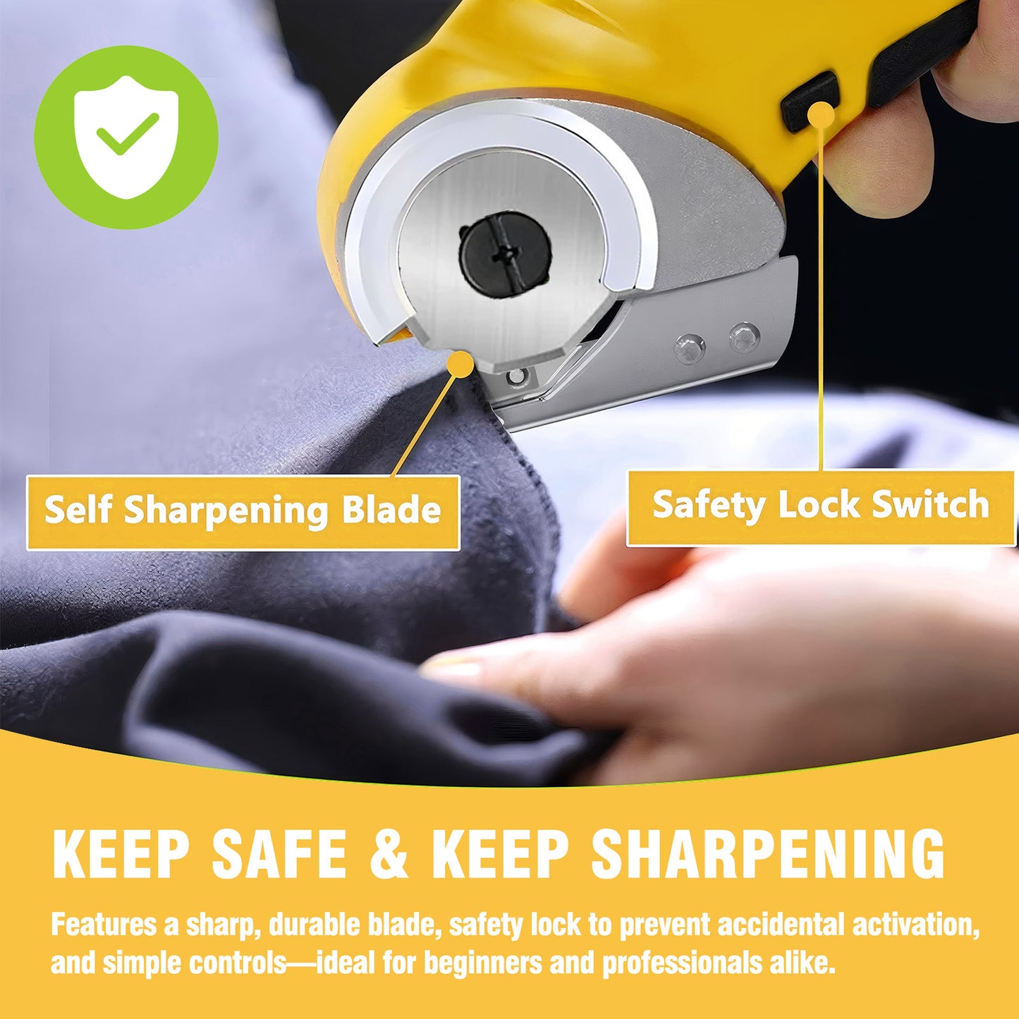 Cordless Electric Scissors, Cardboard Cutter, Rechargeable Powerful 4V Scissor Cutting Tool for Cardboard, Fabric, Leather, Yellow