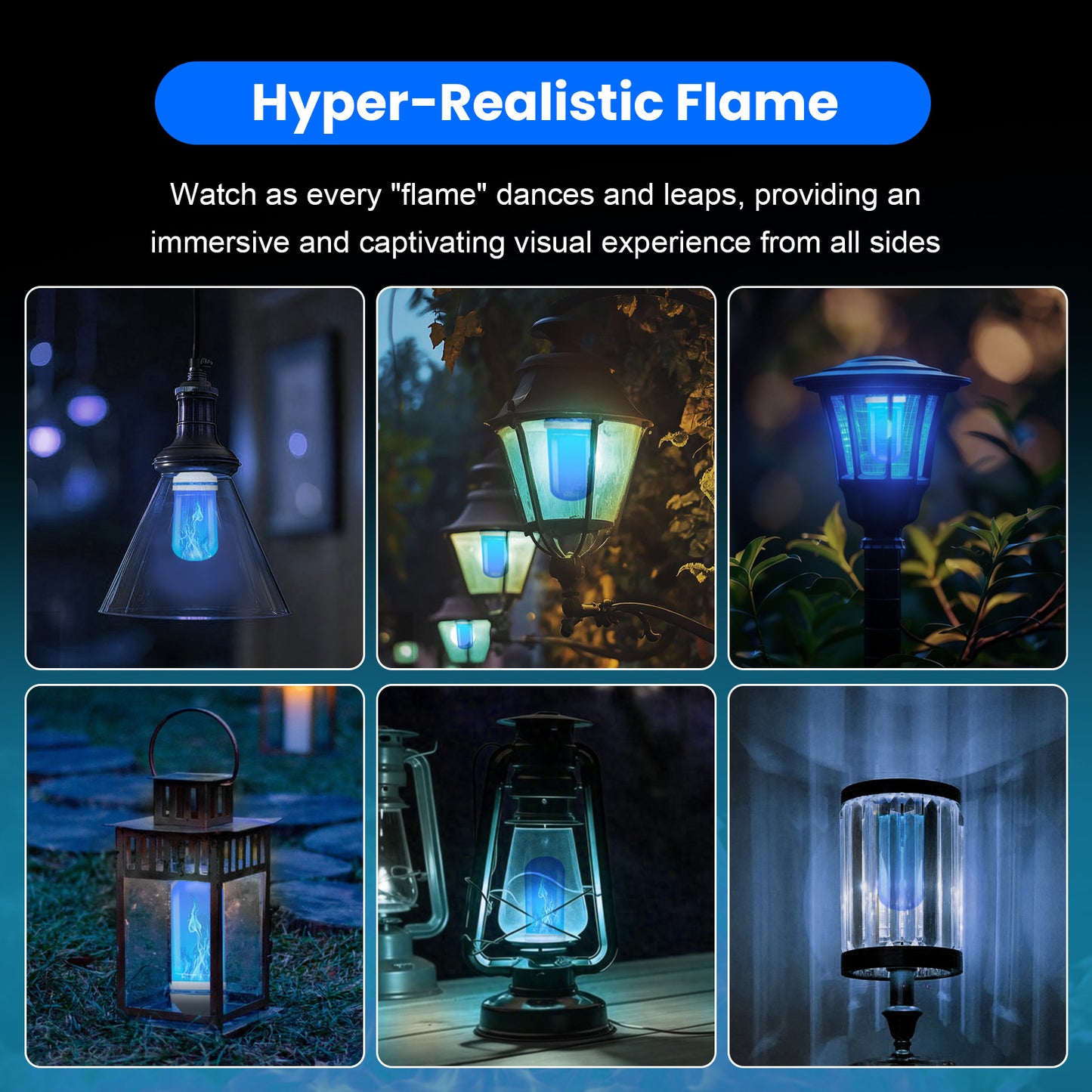 Catgood Blue LED Fire Effect Bulb, 4 Modes Simulated Flickering Flame, E26 Base for Indoor Outdoor Holiday Decor, 2 Pack