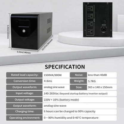 Amstech UPS 1500VA/510W Backup Power, 4 Outlets, with LCD Display, Battery Backup with Surge Protection, Suitable for Home and Office