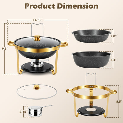 Black Chafing Dishes for Buffet with Glass Lid (5.3QT, 4Pack), Maifanite-Coated Round Chafing Dish Set Mirror-Polished Stainless Steel, Stackable, Lid Holder for Party, Wedding