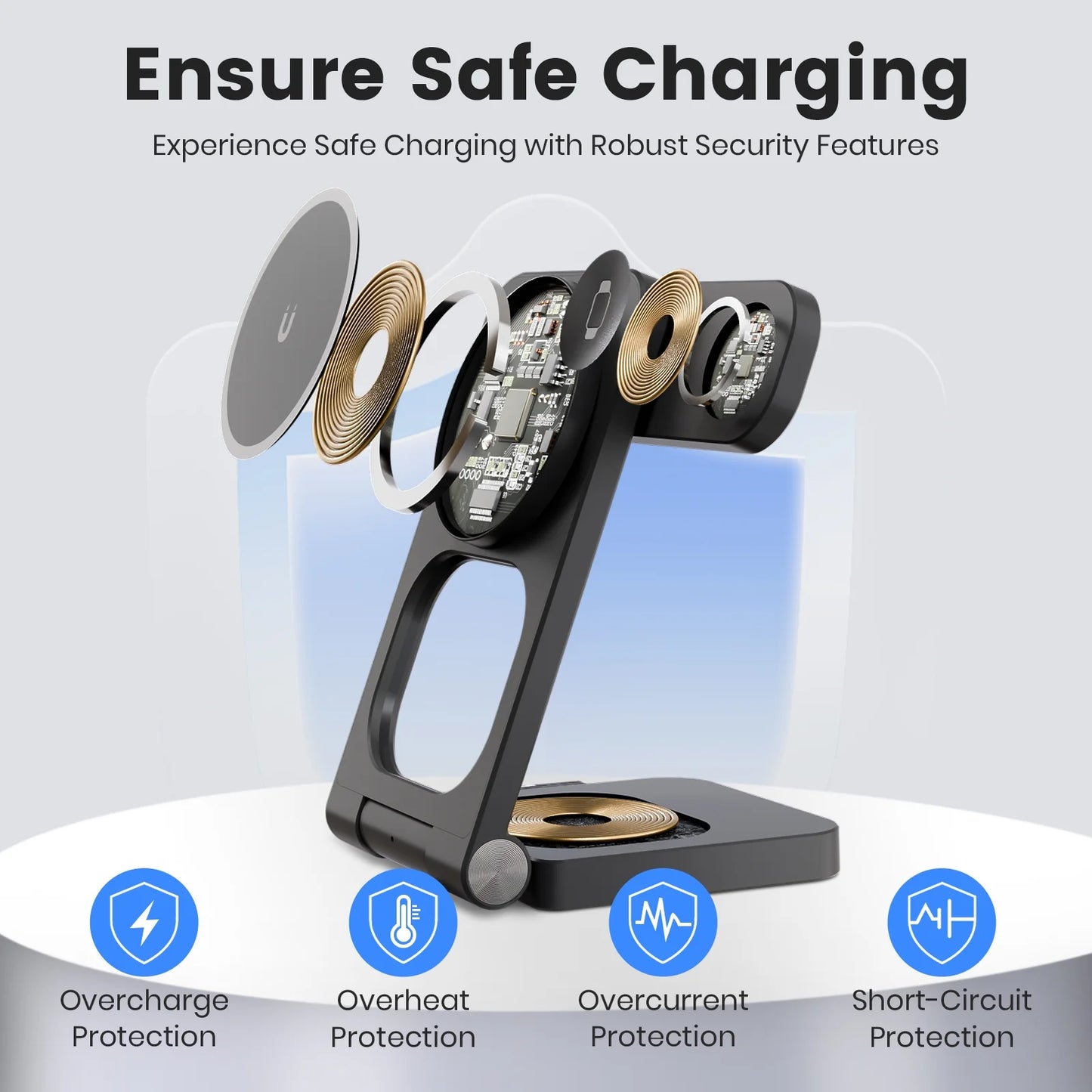Magnetic Charging Station,3 in 1 Foldable Wireless Charger Compatible for iPhone 17/16/15/14/13/12 Plus Pro Max,Portable Charger Dock for iWatch & AirPods,Black