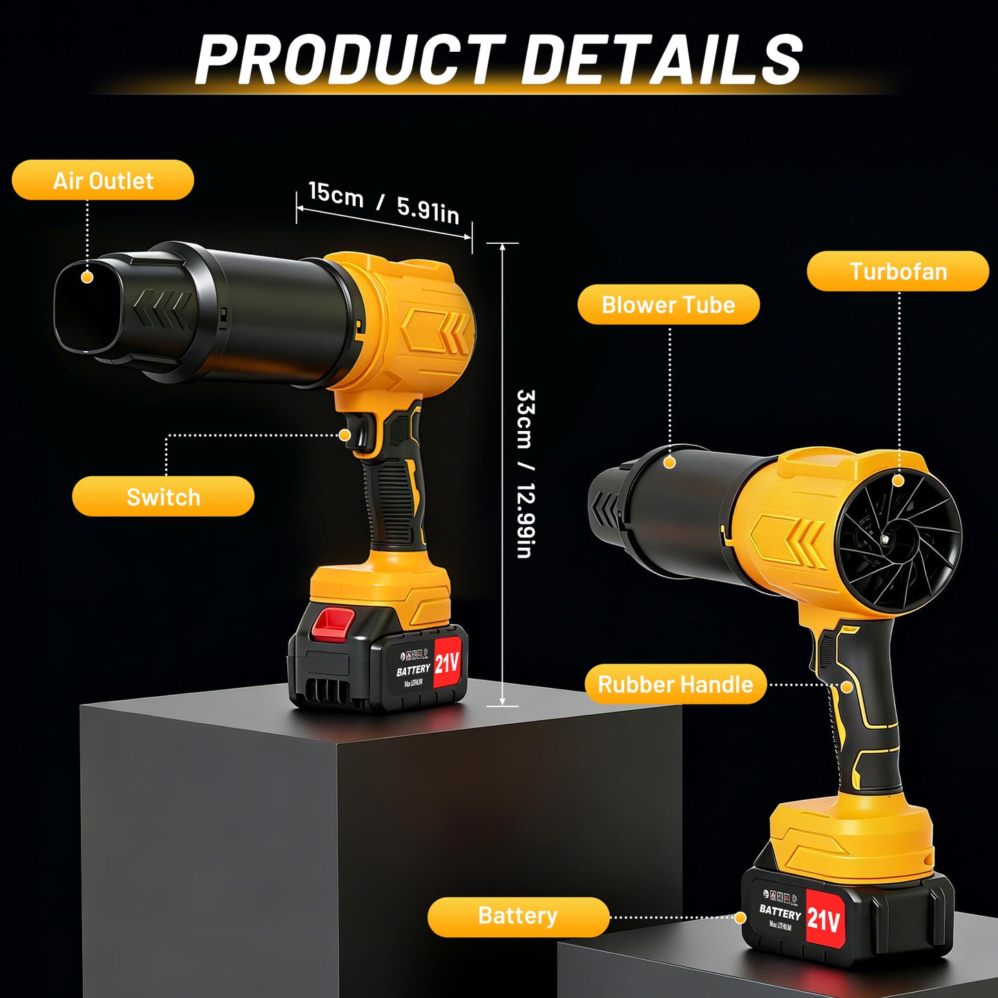 Cordless Leaf Blower, 950000 RPM Electric Leaf Blower with 2 X 4.0Ah Batteries & Charger, 110MPH Lightweight Handheld Blower for Patio Cleaning Blowing Leaves & Dust, Yellow