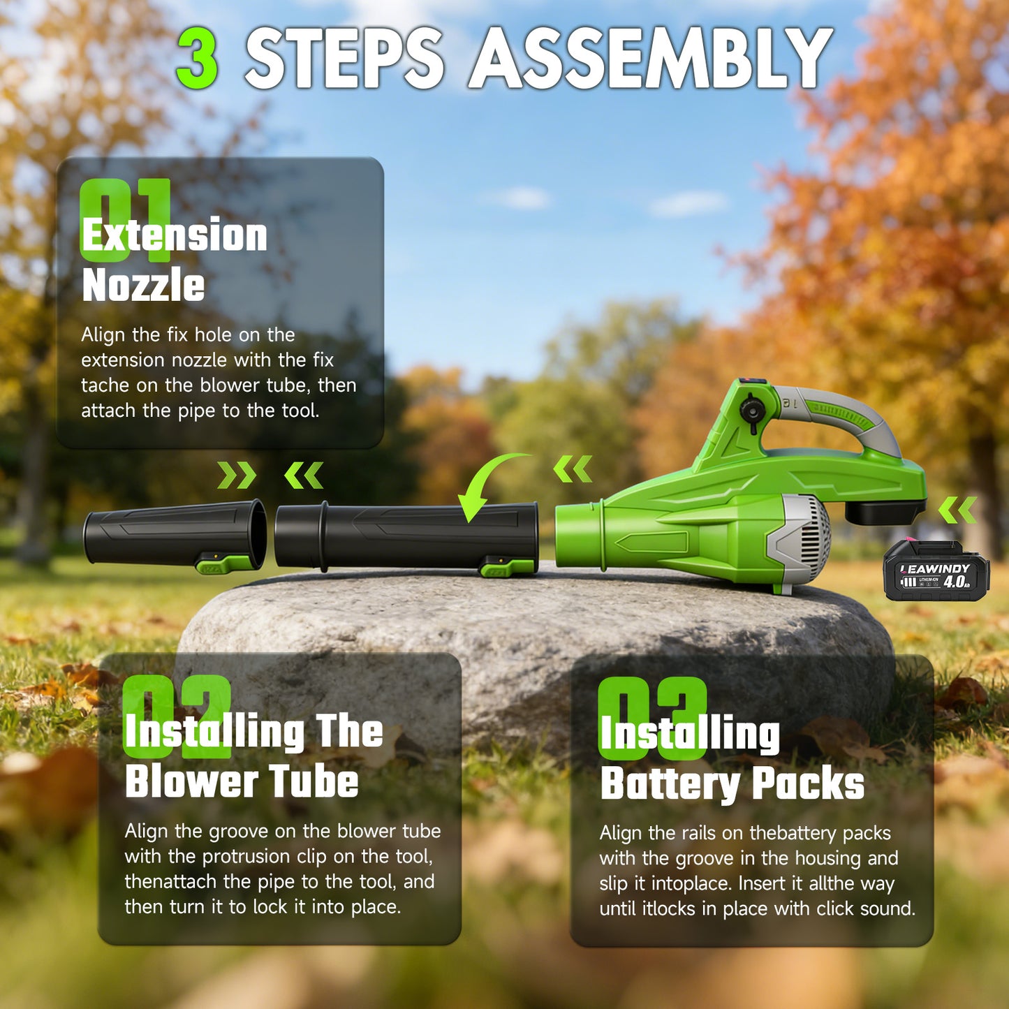 Cordless Leaf Blower, 200 MPH 850 CFM Electric Blower with 8 Speeds, 2¡Á4.0AH Batteries and Charger, Lightweight for Yard, Patio and Dust Cleaning