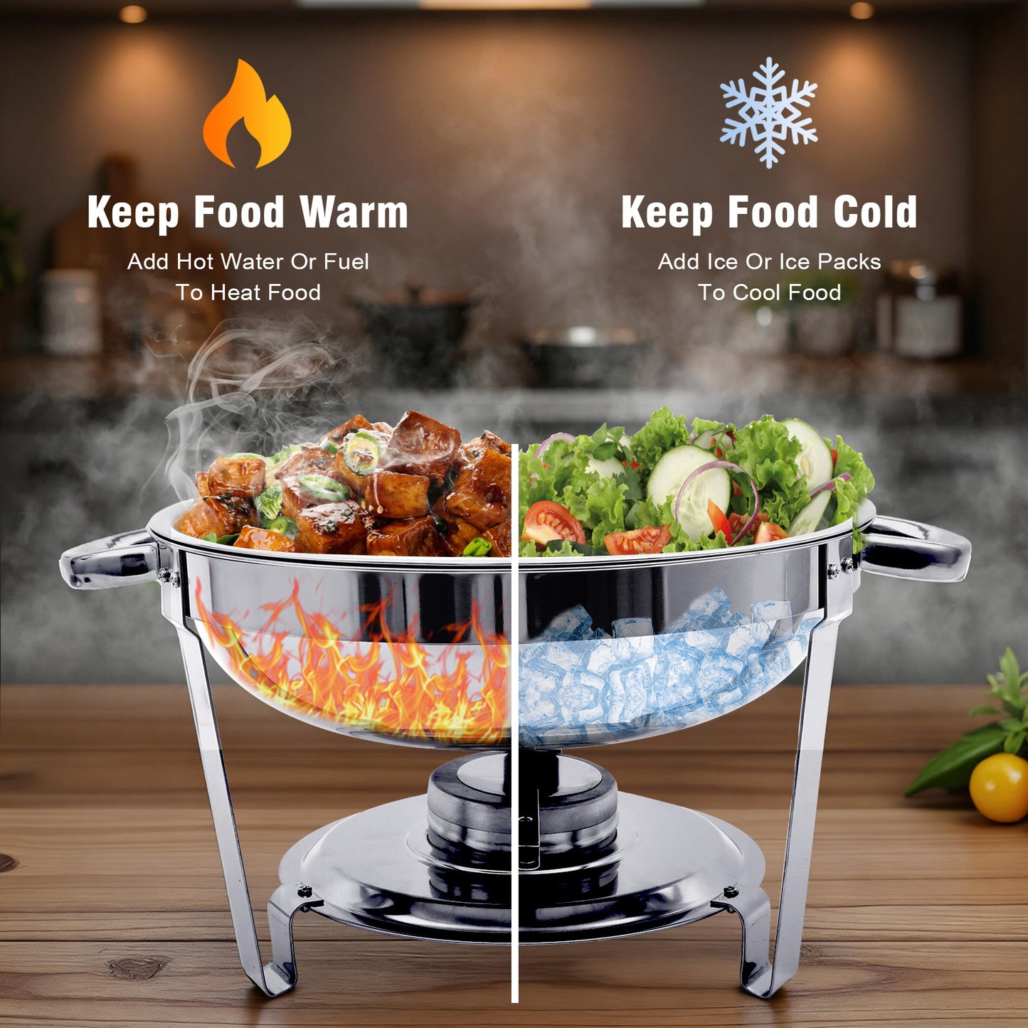 CATGOOD Round Chafing Dishes for Buffet with Glass Lid, 5QT 4 Pack Chafers and Buffet Warmers Set with Mirror-Polished Stainless Steel, Rolled Rim, Stackable, Lid Holder for Parties, Catering