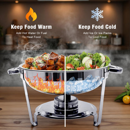 CATGOOD Round Chafing Dishes for Buffet with Glass Lid, 5QT 4 Pack Chafers and Buffet Warmers Set with Mirror-Polished Stainless Steel, Rolled Rim, Stackable, Lid Holder for Parties, Catering