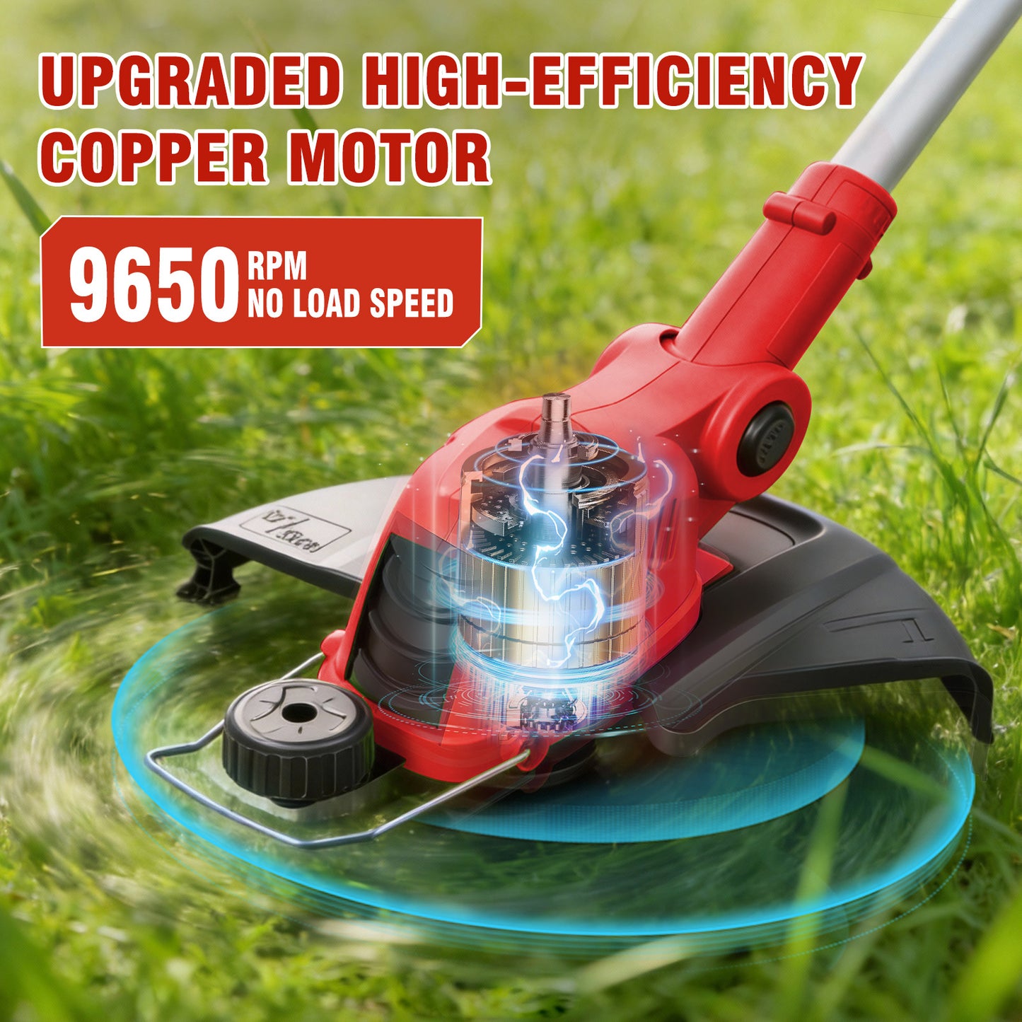 CATGOOD 3AH String Trimmer and Lawn Edger 2 in 1, 12" Cordless Weed Eater with Auto Line Feed, Weed Trimmer with 2 Batteries, Red