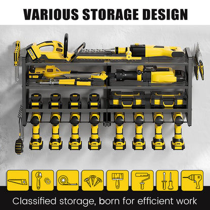 CATGOOD Power Tool Organizer 600 LBS with 12 Drill Holders, 4 Tier Heavy Duty Garage Organization Wall Mount, Large Alloy Steel Tool Wall Organizer Shelf, Perfect Gift for Men and Fathers