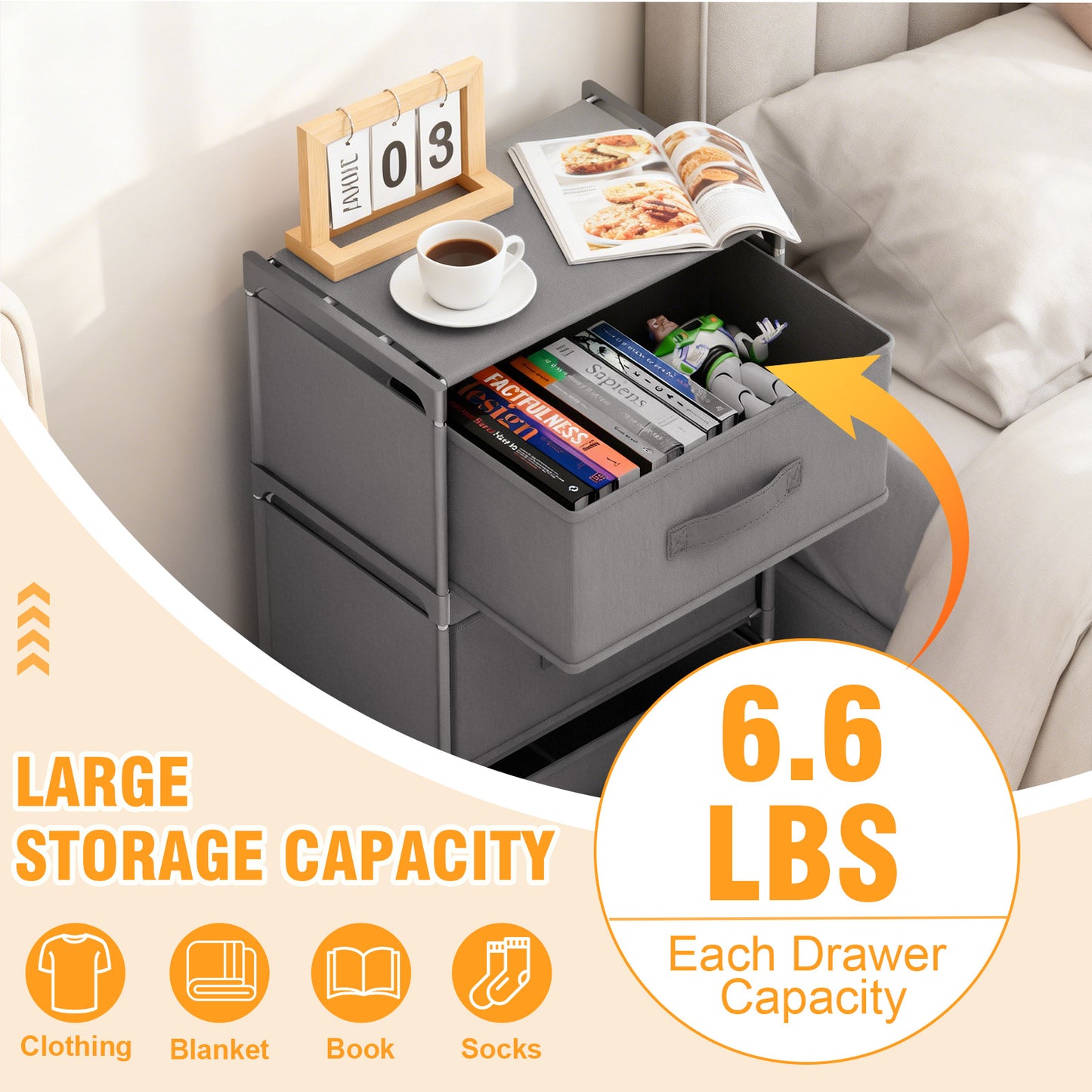 BAOKALER Multifunctional Bedroom Storage Cabinet Drawers for Clothes, Fabric Dressers for Bedroom with 3 Drawers, Small Dresser for Living Room, Hallway, Gray