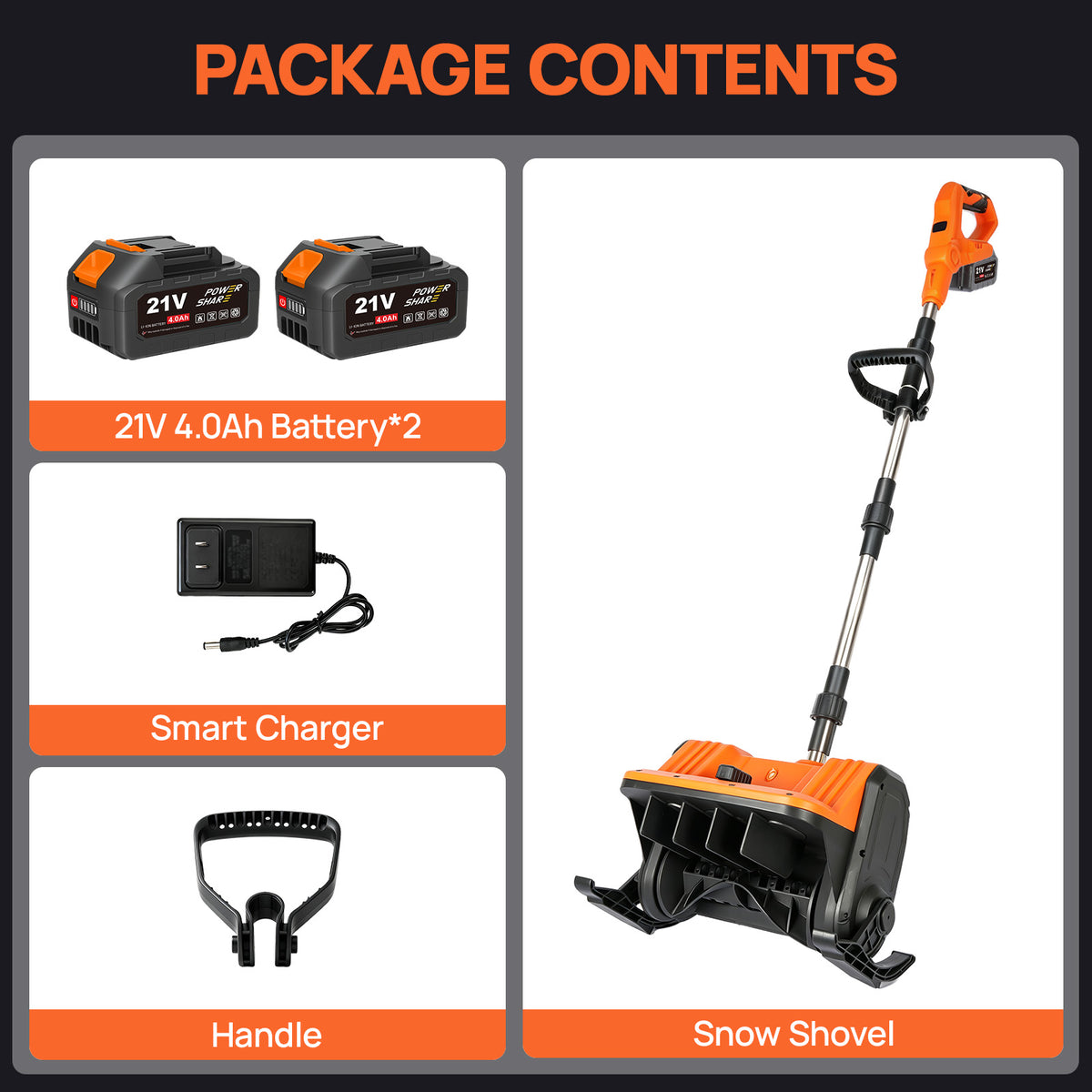 BAOKALER 21V Cordless Snow Shovel, 13 inch Electric Snow Blower with 2 x 4.0Ah Batteries and Ski Wheels for Driveways & Sidewalks