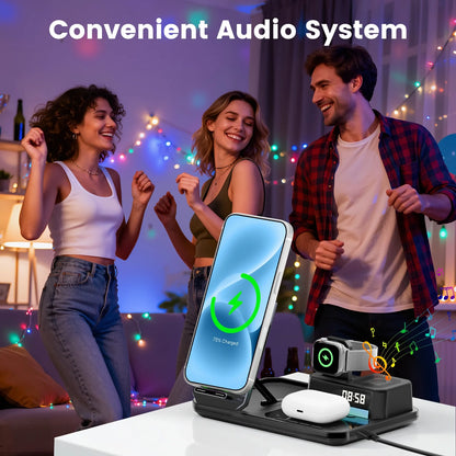 Magnetic Wireless Charger for iPhone,6in1 Portable Charger Phone Charging Station for iPhone 17 16 15 14 13 12 11 Pro Max Apple Watch AirPods,Maggsafe Charger Stand,Black