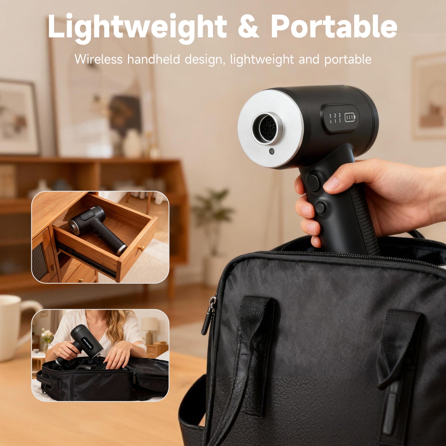 Compressed Air Duster, 120000RPM Mini Vacuum Cleaner Cordless, 3 Gear Adjustable Electric Air Duster/Car Vacuum Cleaner, Keyboard Duster with LED Light 13 Kits Air Blower for Computer