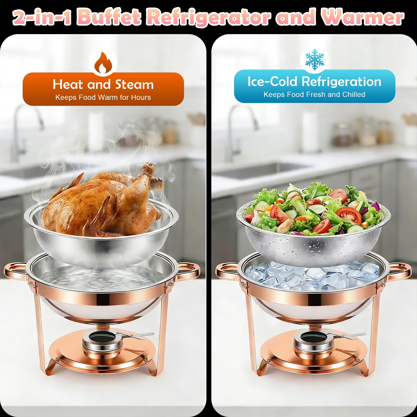 CATGOOD Chafing Dishes for Buffet, 5.3QT Chafing Dish Buffet Set, Food Warming Trays for Buffet, for Home Parties, Christmas Gatherings, Catering Events, Rose Golden 4 Pack