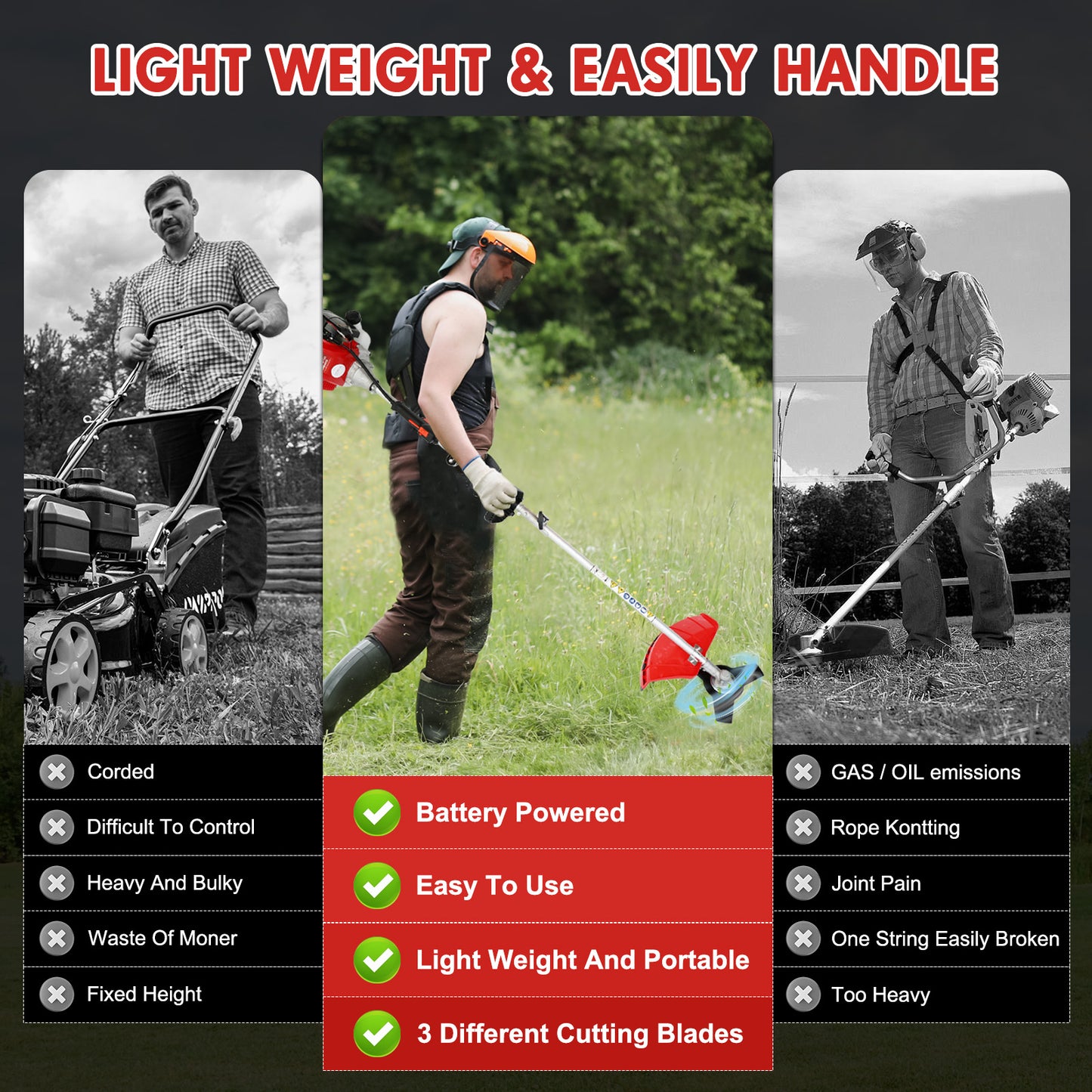 BAOKALER 31CC 4-Cycle Gas String Trimmer Weed Wacker, 16" Gas Weed Eater Weed Trimmer