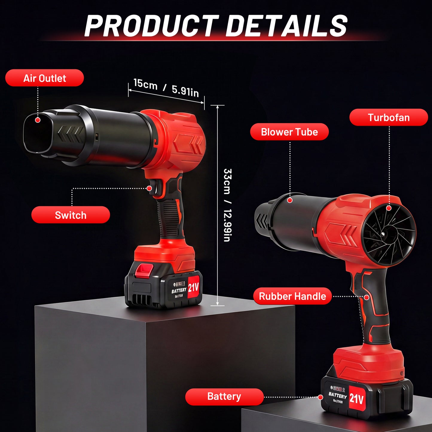 Cordless Leaf Blower, 950000 RPM Electric Leaf Blower with 2 X 4.0Ah Batteries & Charger, 110MPH Lightweight Handheld Blower for Patio Cleaning Blowing Leaves & Dust, Red