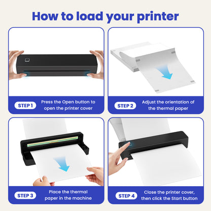Thermal Printer for Travel, Supports US Letter, A4, A5, B5 Thermal Paper, Portable Wireless Inkless Phone Printer for Home Office, Compatible with Android iOS Phone & Laptop, Black