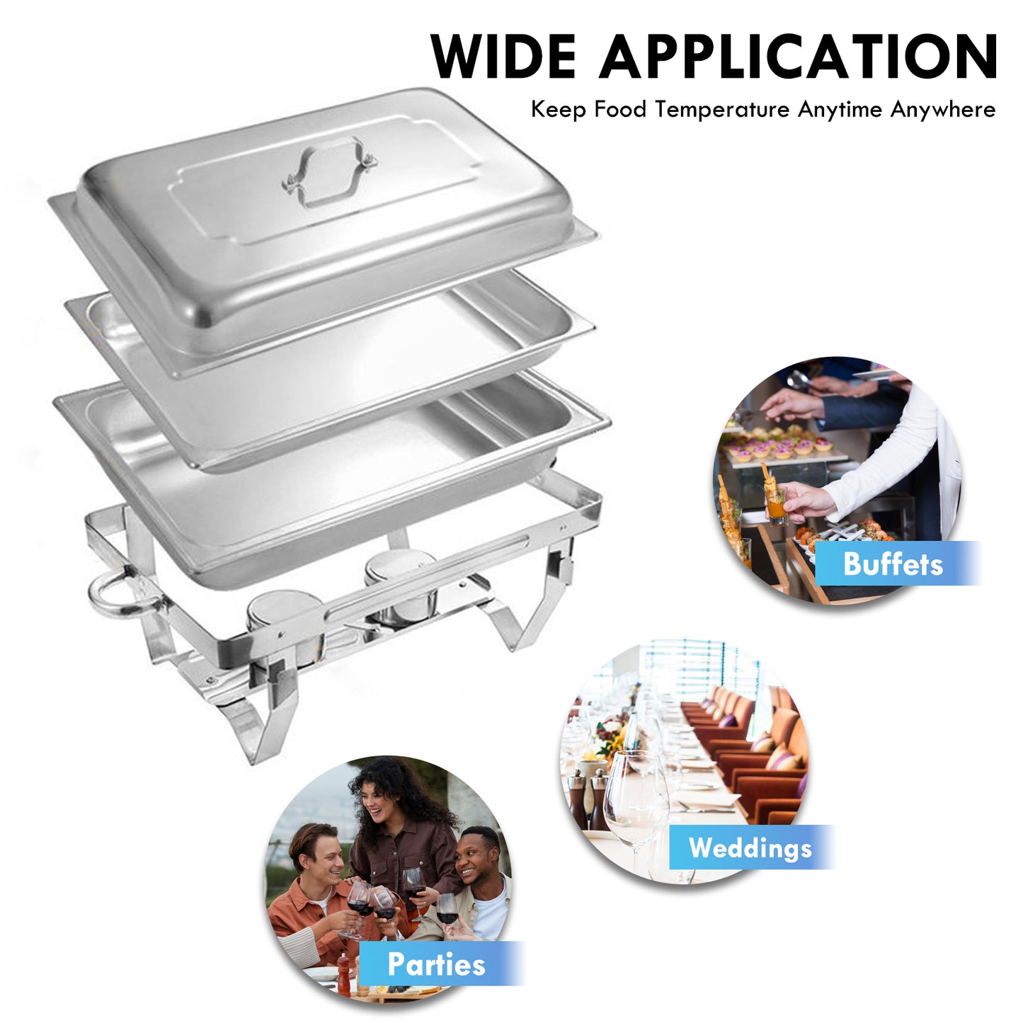 4-Pack Chafing Dish Buffet Set 9 Qt, Foldable Rectangular Chafer Set, Stainless Steel Food Warmer Set W/Full Size Water Pan, Fuel Holder for Parties Cooked Food Insulation
