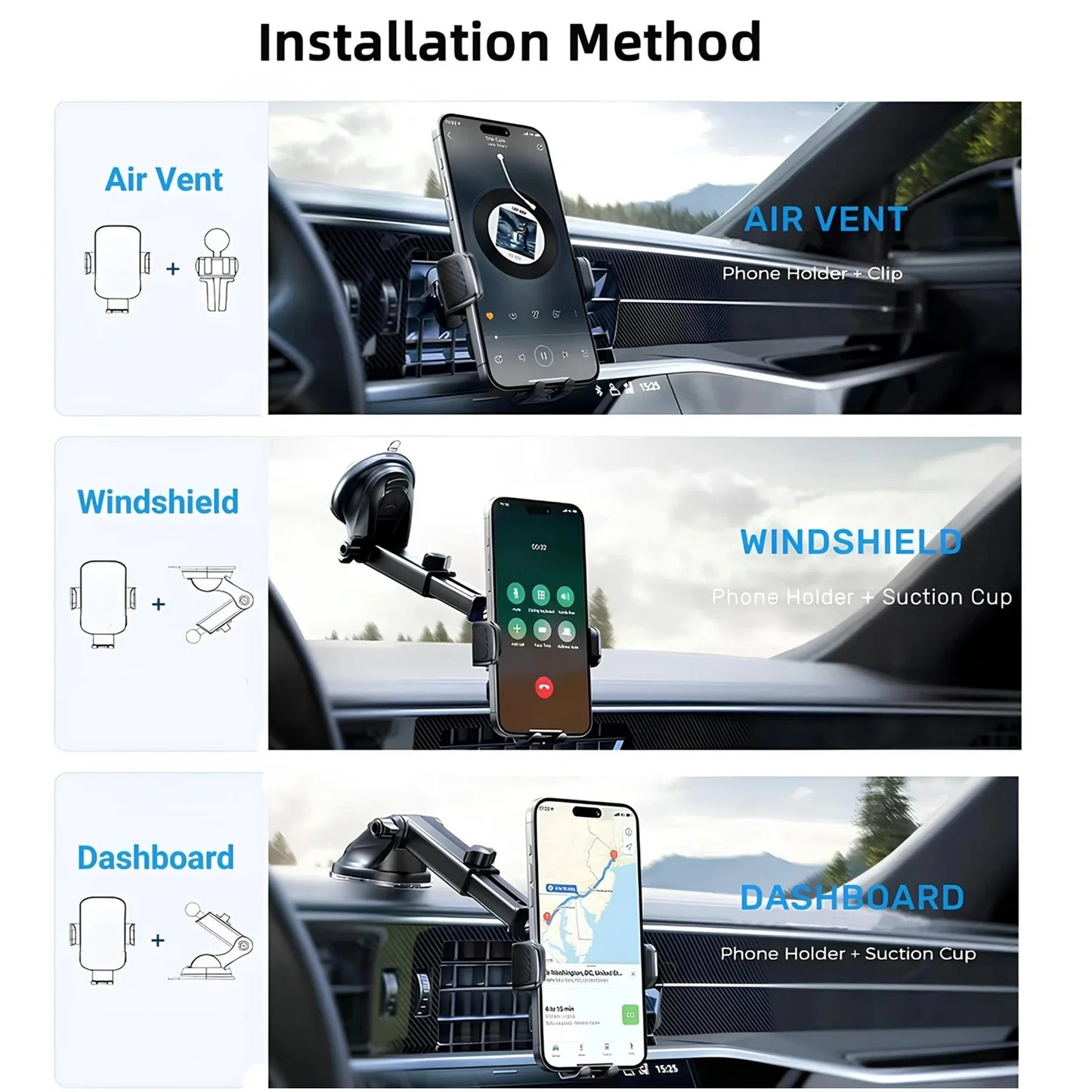 15W Car Wireless Charger Fast Charging for iPhone,Samsung Galaxy,Wireless Car Mount Car Charger Phone Holder for iPhone 17 16 15 14 13 12 11 Pro Max X,Black